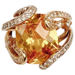 Yellow Citrine Diamond Gold Ring