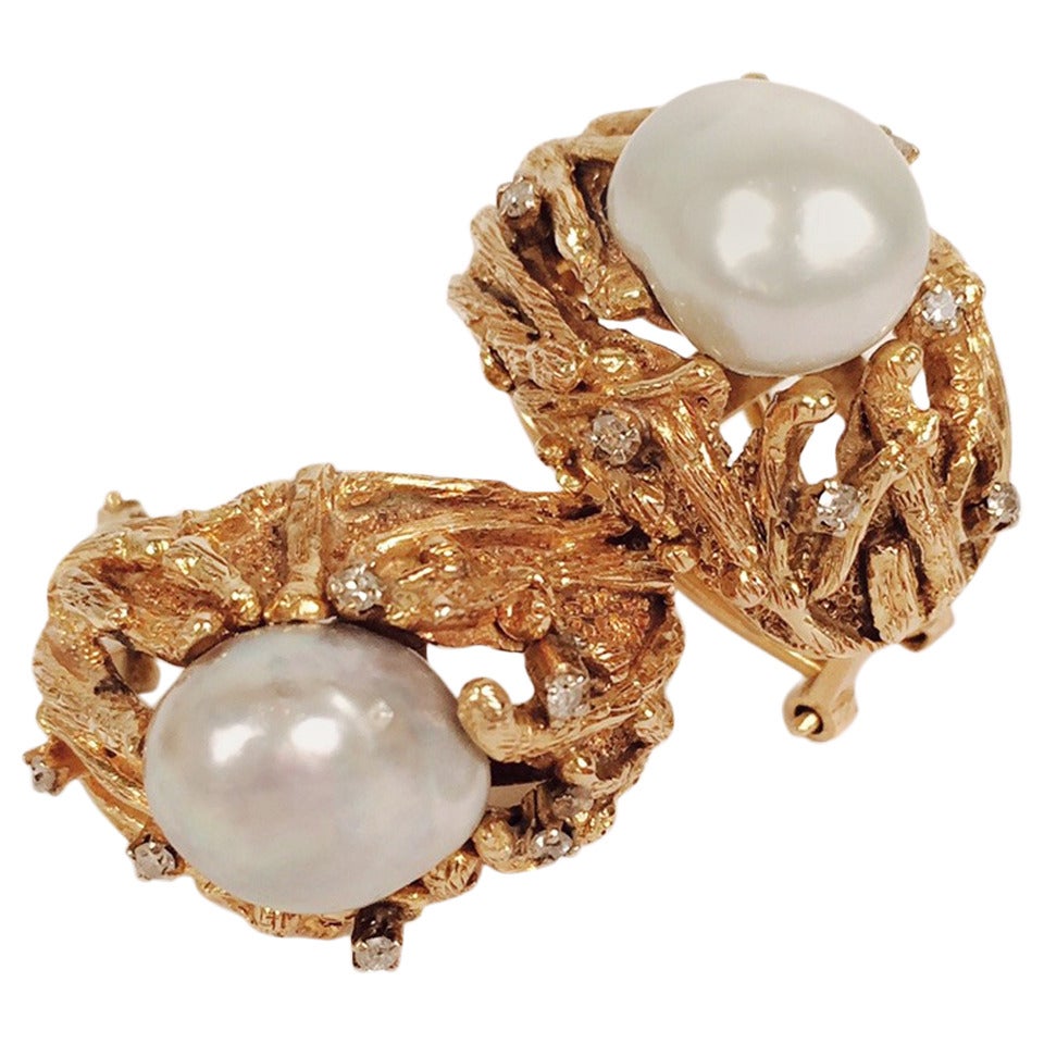 South Sea Pearl Gold Earrings For Sale