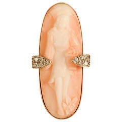 Carved Coral Diamond Gold Ring