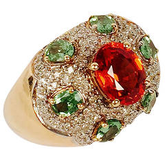 Sapphire Peridot Diamond Gold Dome Ring