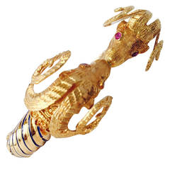 Greek Enamel Gold Double Ram's Head Bracelet 5