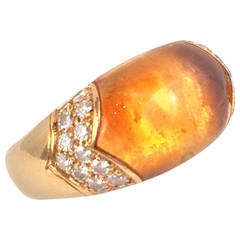 Bvlgari Cabochon Citrine Diamond Gold Dome Ring