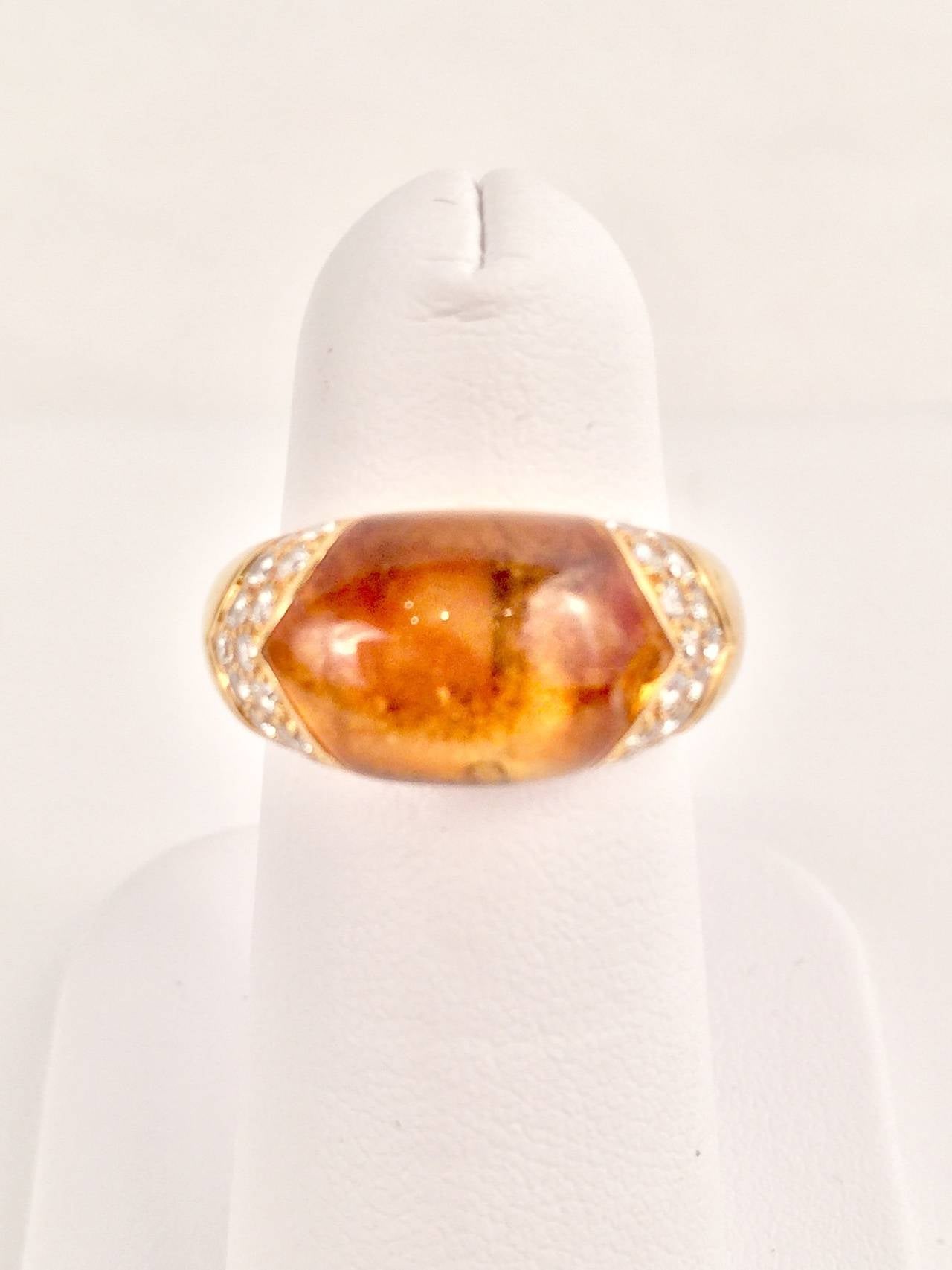 Bvlgari Cabochon Citrine Diamond Gold Dome Ring