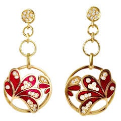 Allesandro Fanfani Enamel Diamond Gold Dangle Earrings 6