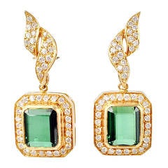 Tourmaline Diamond Gold Drop Earrings 9
