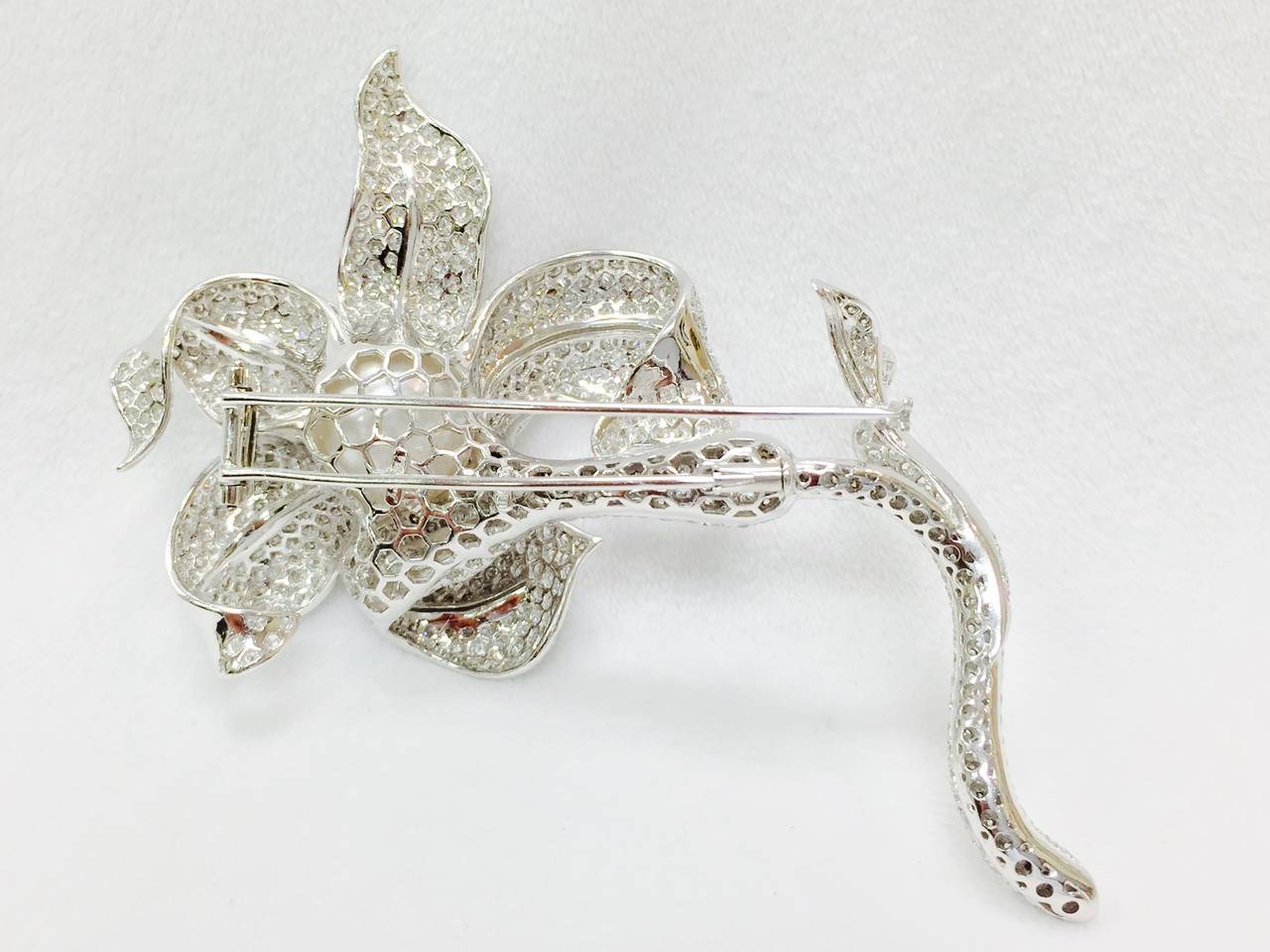 Contemporary Pearl Diamond Gold Flower Brooch