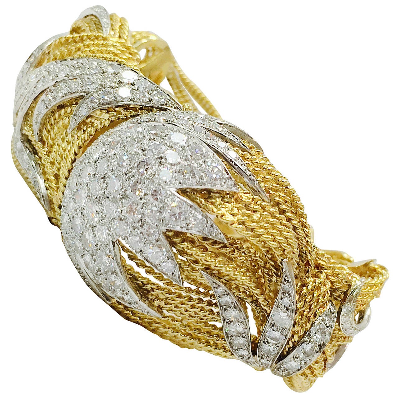 1970s Diamond Gold Bangle Bracelet For Sale