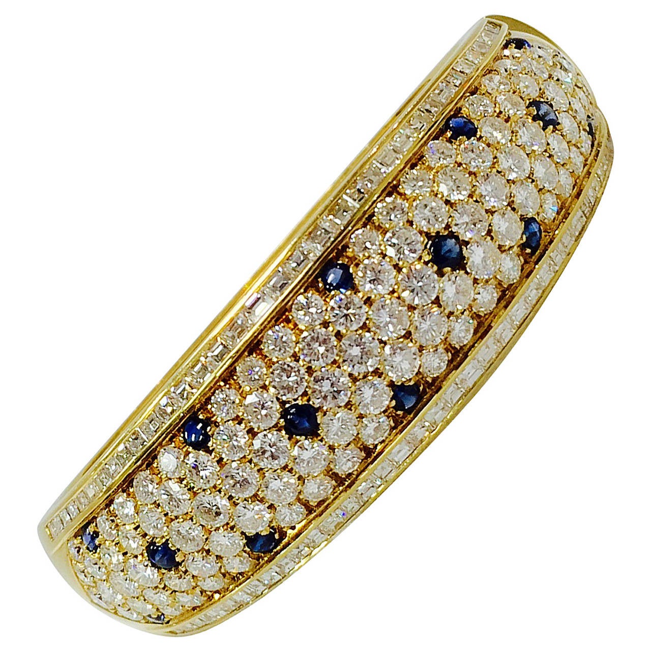 Sapphire Diamond Gold Bangle Bracelet For Sale