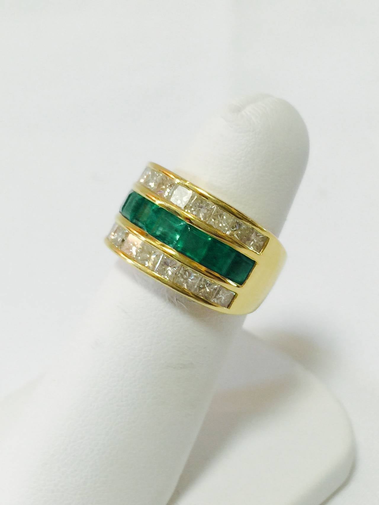 Contemporary Emerald Diamond Tapered Band Ring