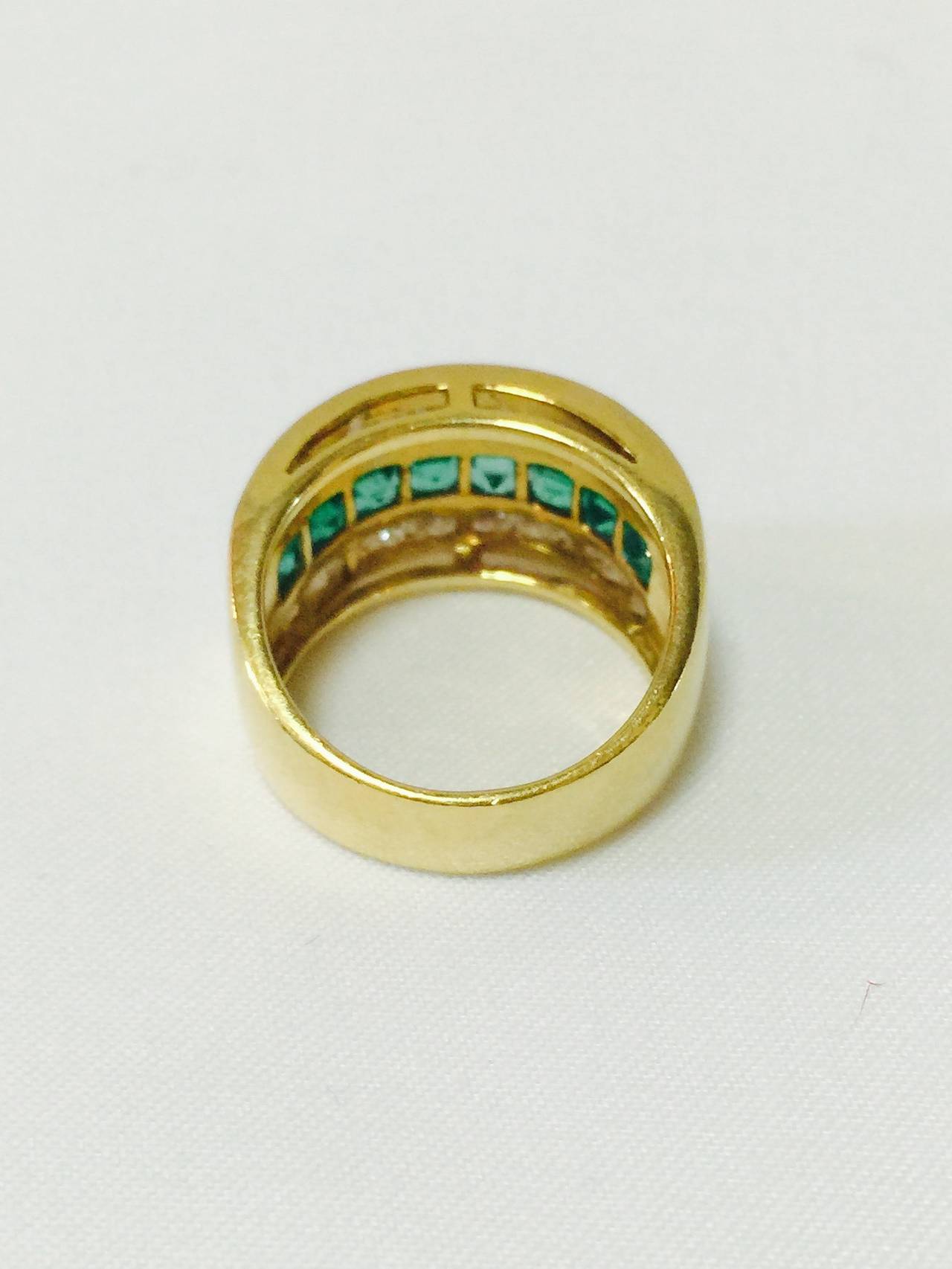 Emerald Diamond Tapered Band Ring In Excellent Condition In Palm Beach, FL