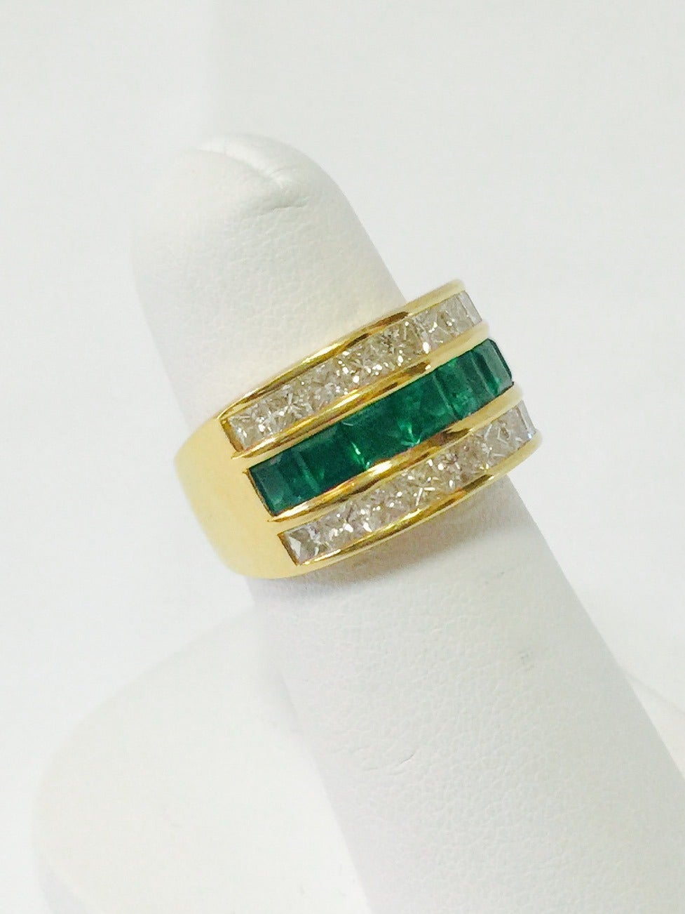 Emerald Diamond Tapered Band Ring at 1stDibs