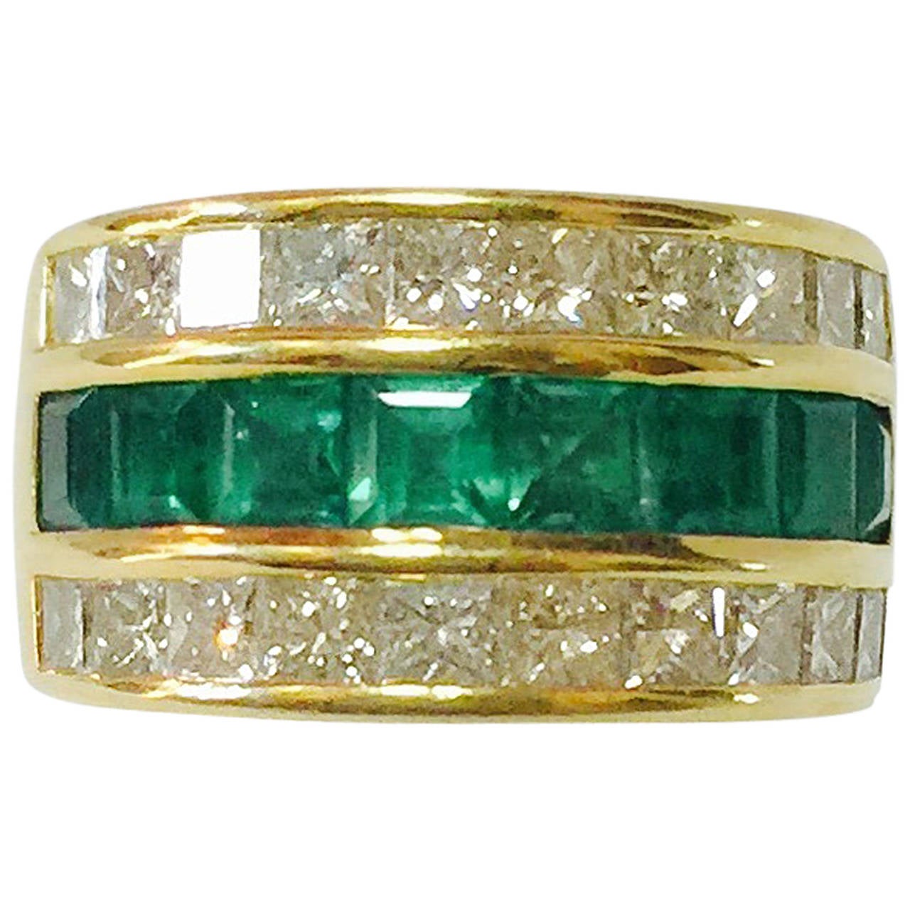 Emerald Diamond Tapered Band Ring at 1stDibs
