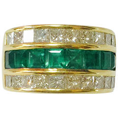 Emerald Diamond Tapered Band Ring