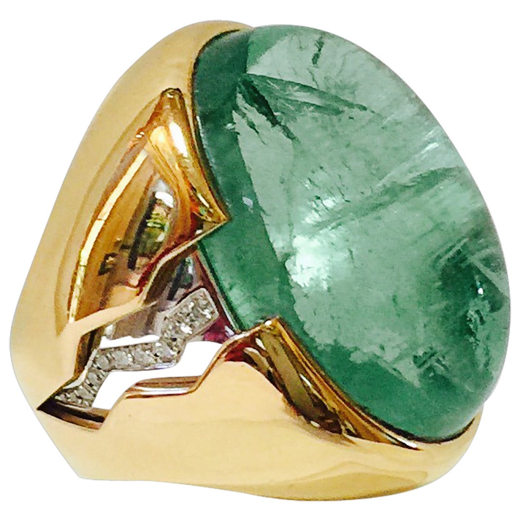 Two-Tone Emerald Diamond Gold Ring