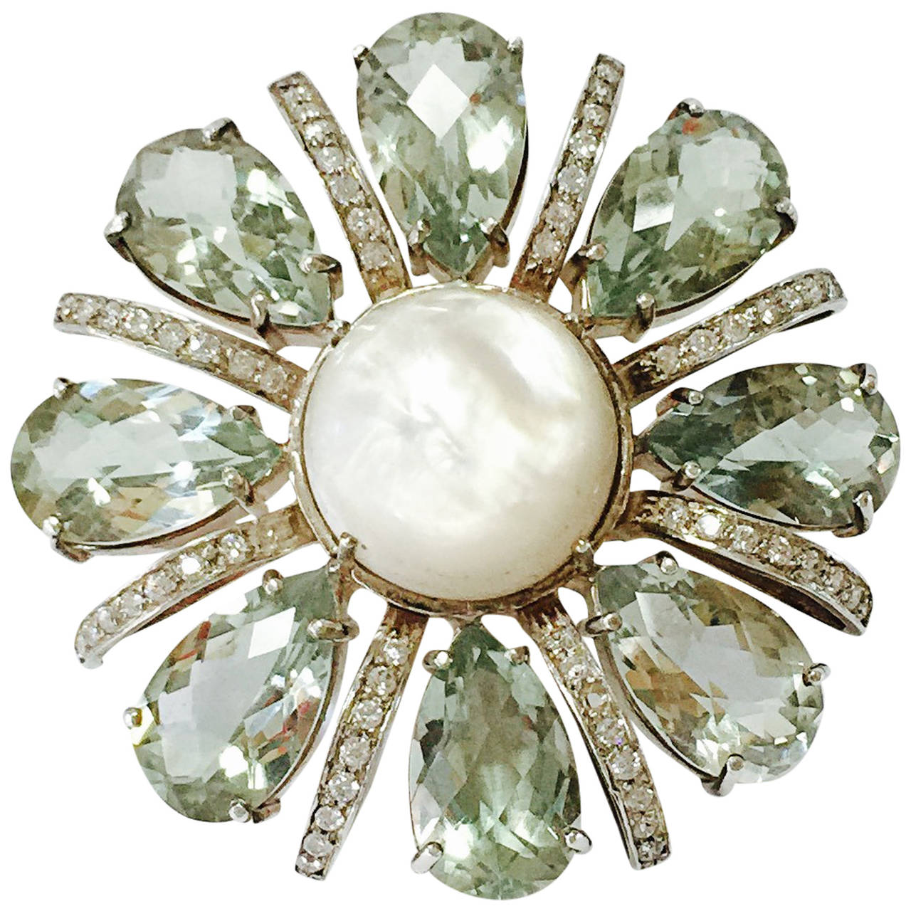 New Maria Hamilton Green Amethyst Swarovski Crystal Sterling Flower Ring For Sale