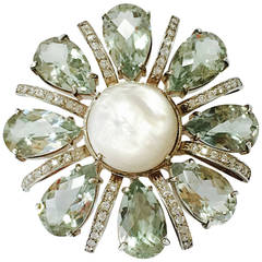 New Maria Hamilton Green Amethyst Swarovski Crystal Sterling Flower Ring 7