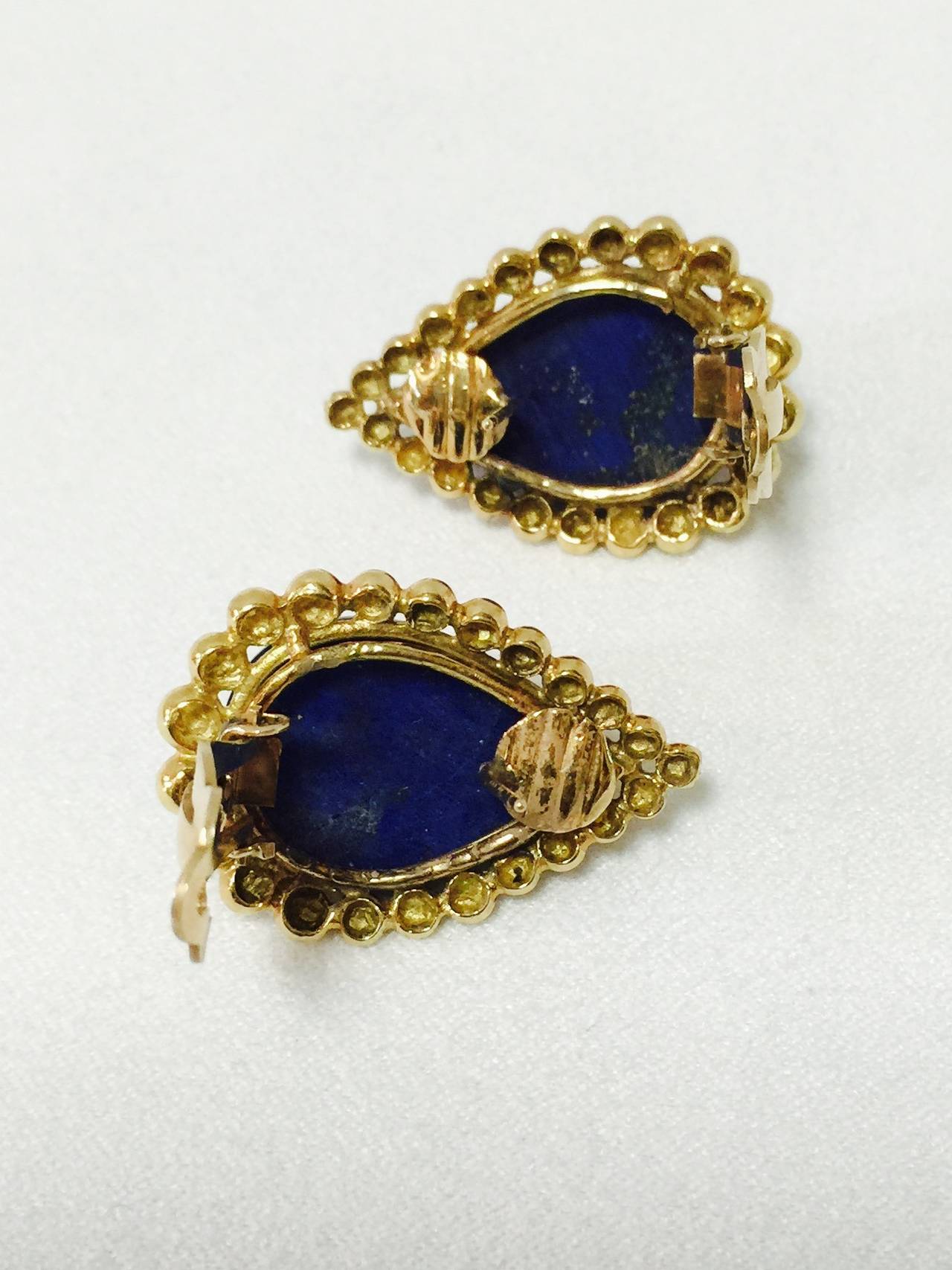 Classic Lapis Lazuli Gold Statement Earrings In Excellent Condition In Palm Beach, FL