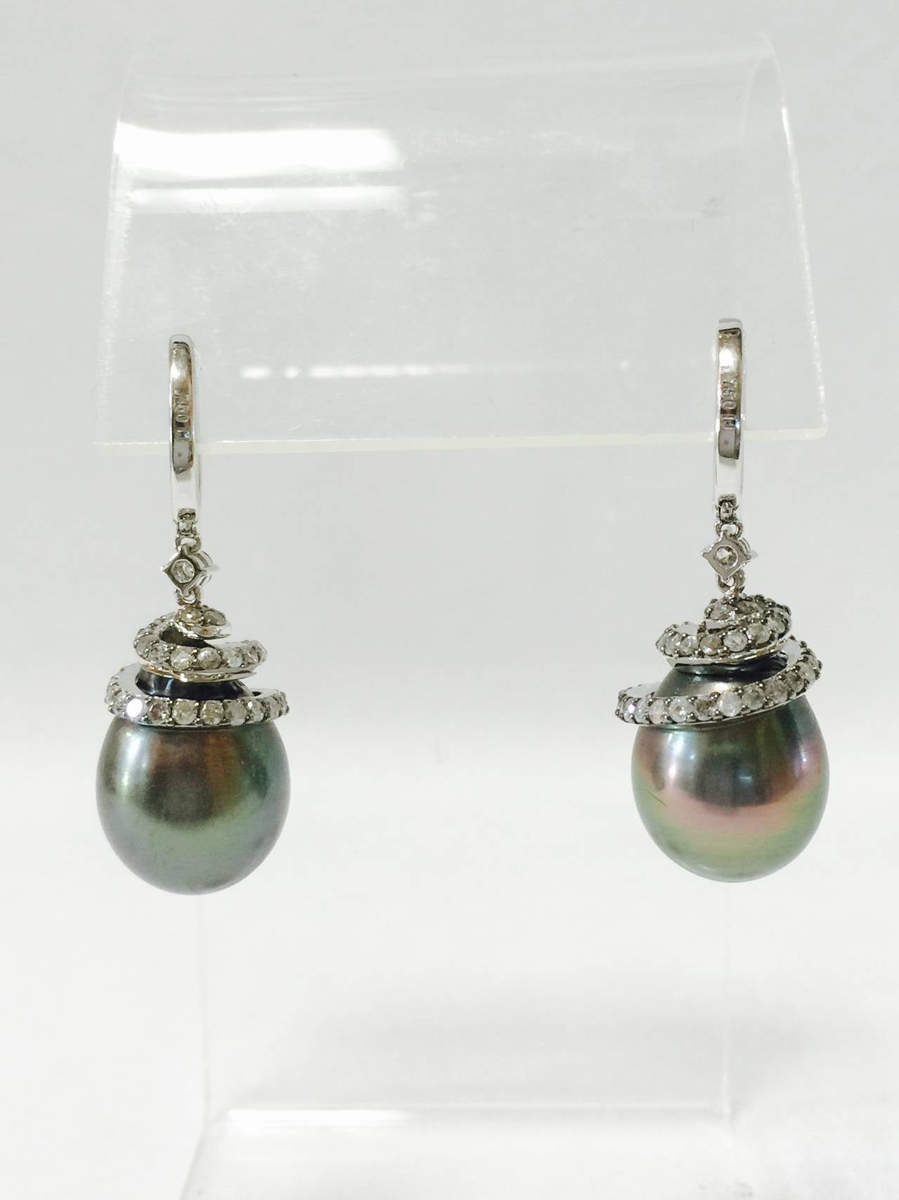 Contemporary 18 Karat Tahitian Pearl and Diamond Earrings