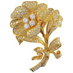 Fabulous Diamond Gold Platinum Flower Brooch