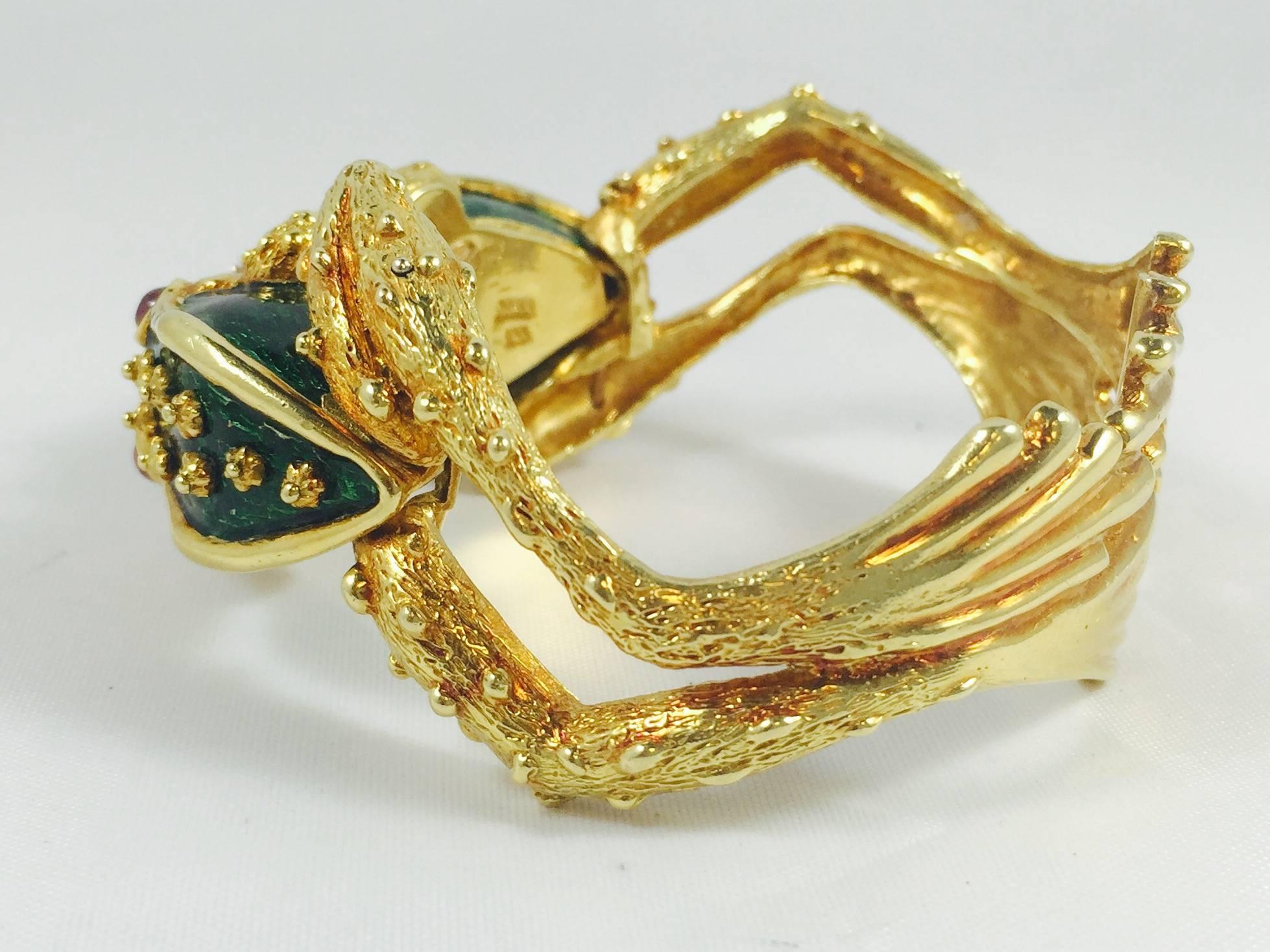 Boris Lebeau Emaille-Diamant-Gold-Frosch-Armband im Zustand „Hervorragend“ in Palm Beach, FL