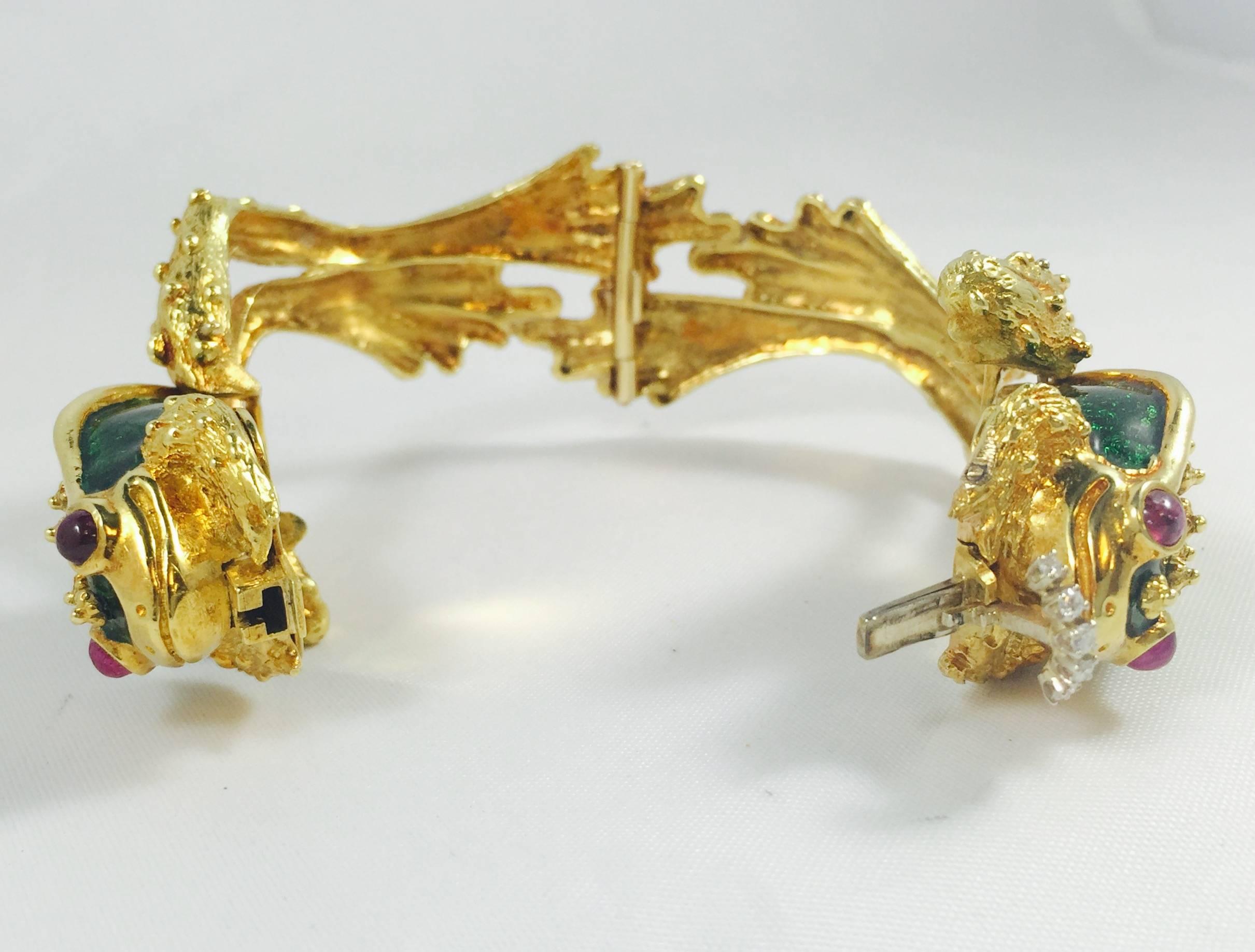 Boris Lebeau Emaille-Diamant-Gold-Frosch-Armband Damen