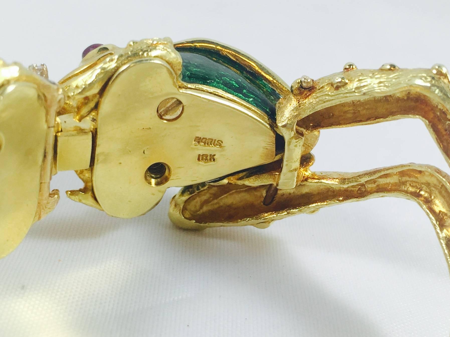 Boris Lebeau Emaille-Diamant-Gold-Frosch-Armband 1