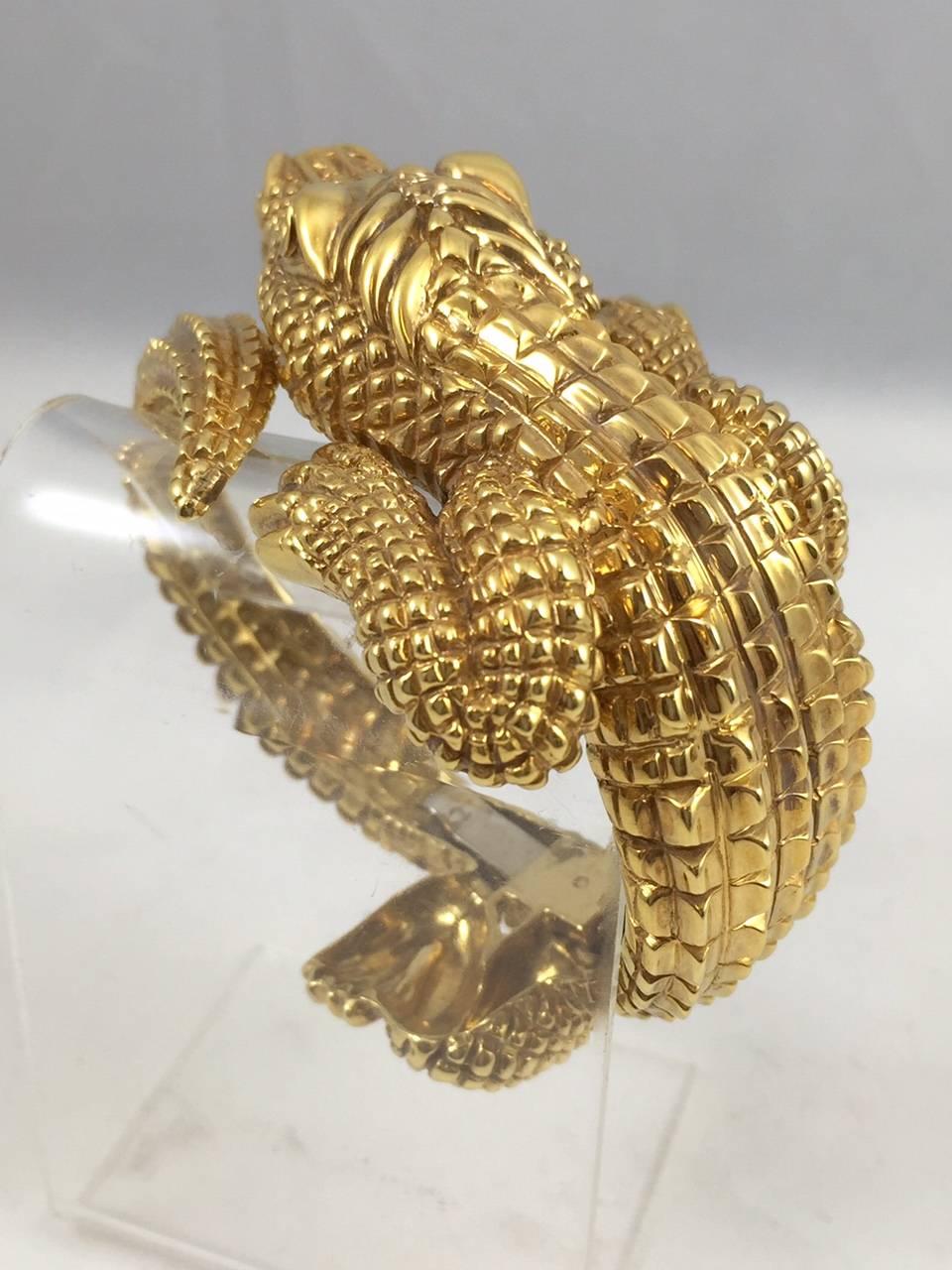 Contemporary Gold Alligator Bangle Bracelet For Sale