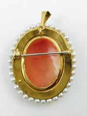 Italian Shell Cameo Pearl gold Frame brooch pendant