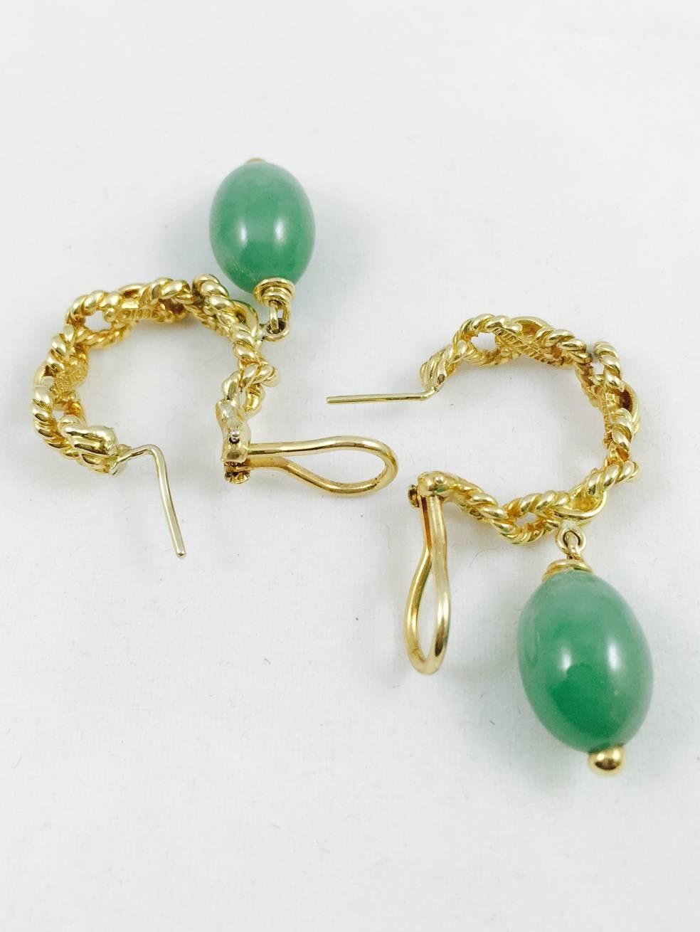 Contemporary Tiffany & Co. Jade gold Drop Earrings For Sale