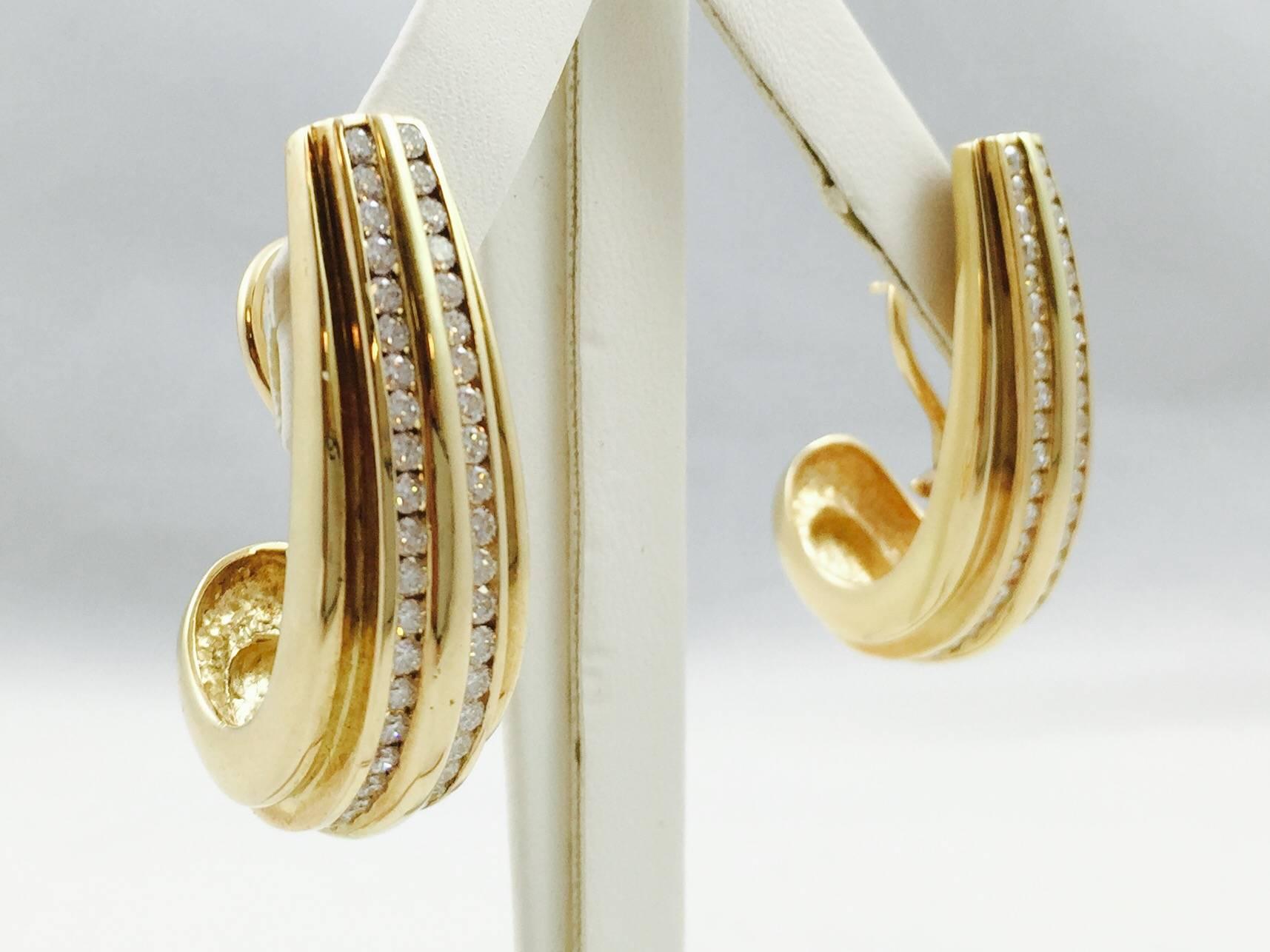 Contemporary Half Hoop Diamond Gold Earrings For Sale