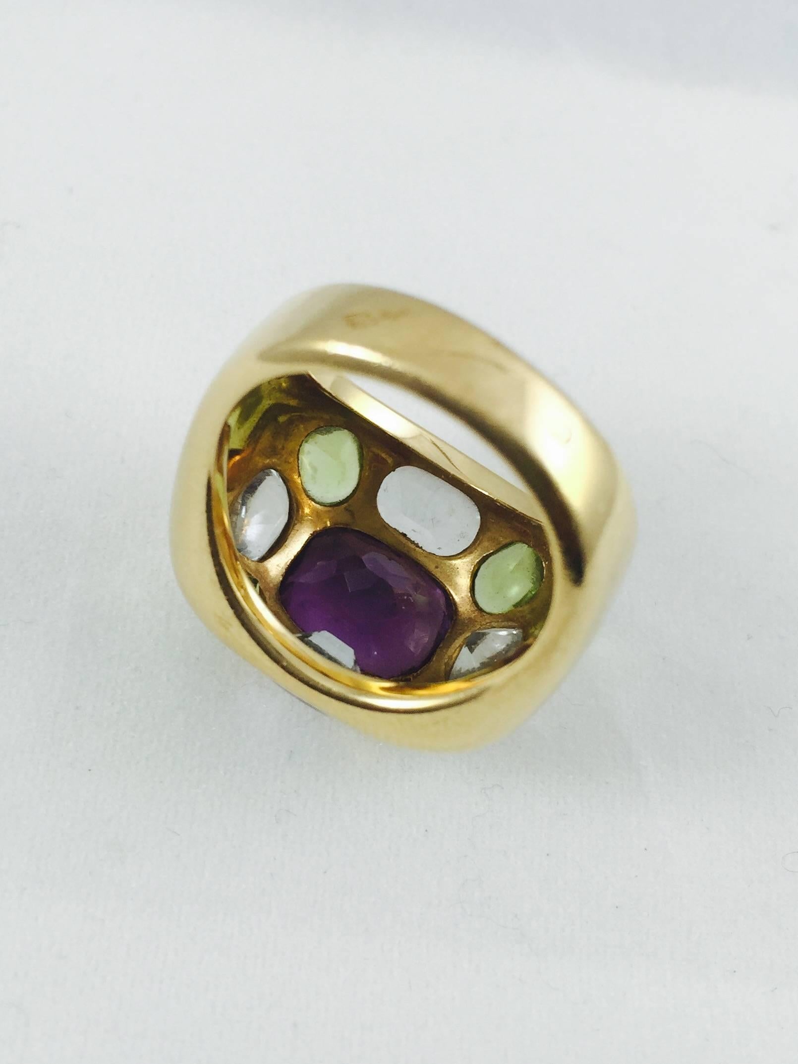 Contemporary Iconic Chanel Baroque Amethyst Peridot Aquamarine Gold Ring For Sale