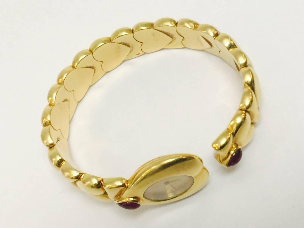 Women's Ladies Yellow Gold Heart Shape Bracelet Quartz Wristwatch For Sale