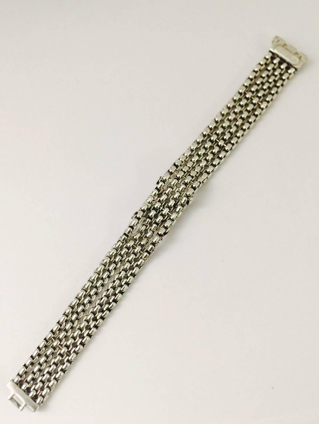 David Yurman Sterling Silver Box Chain Bracelet with Two Diamond X's For Sale 2