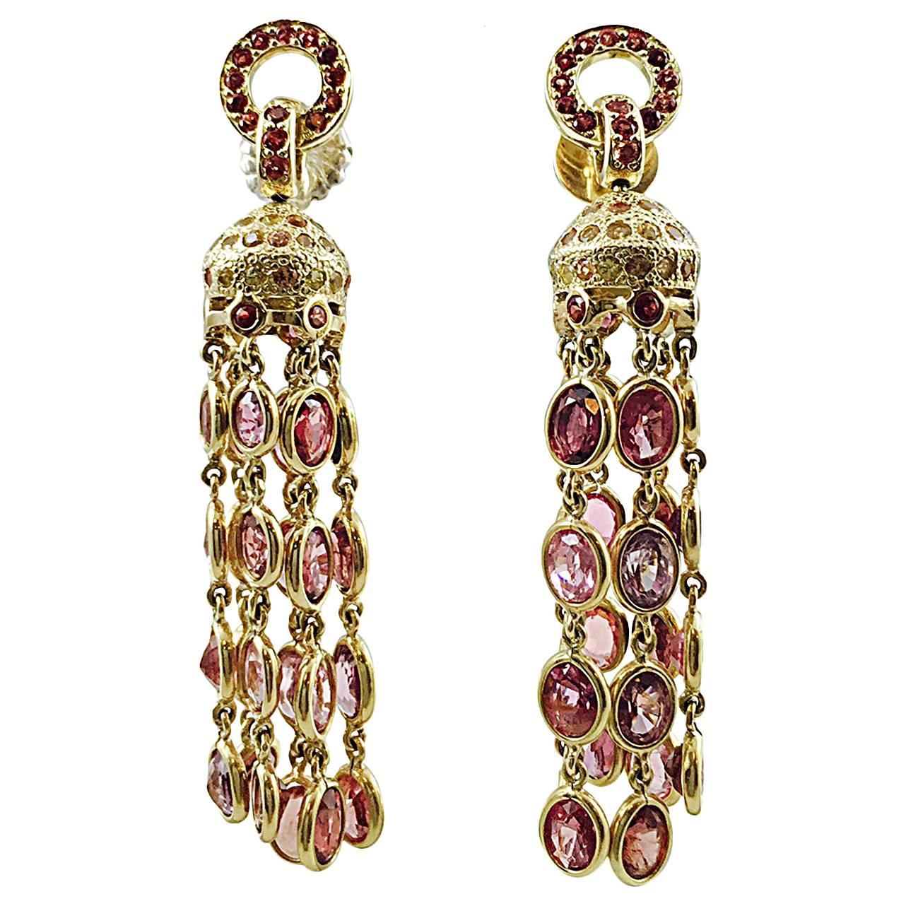 Multi-Color Sapphire Gold Dangle Earrings For Sale