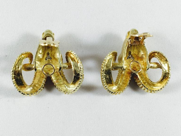 Gold Ram's Head Clip On Earrings For Sale at 1stdibs