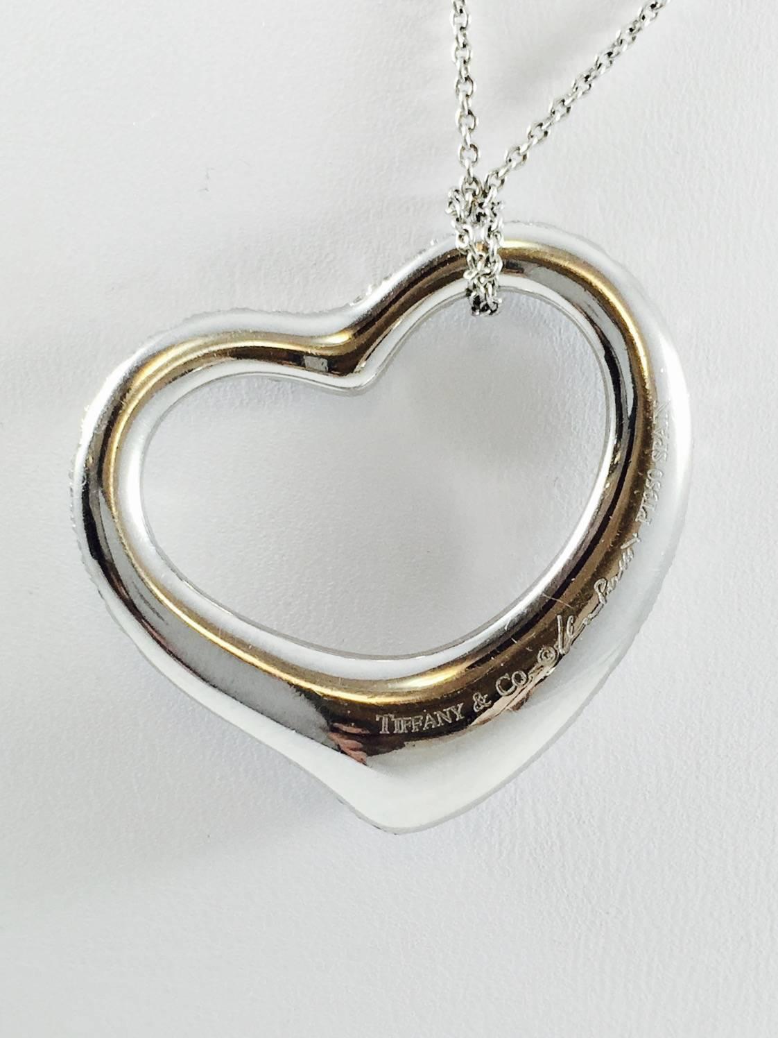Contemporary Elsa Peretti Diamond Platinum Floating Heart Pendant Necklace