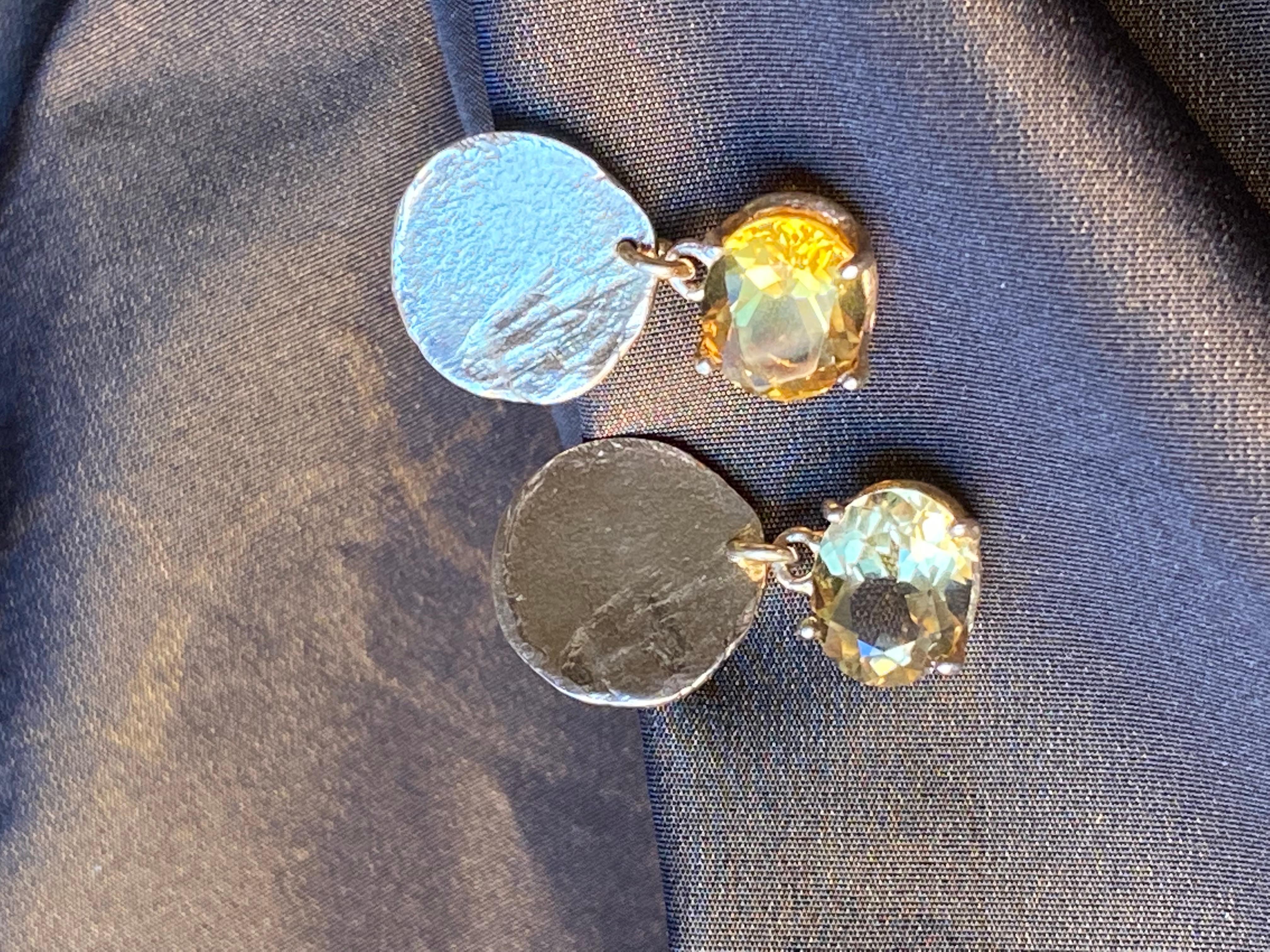 18 Karat Yellow Gold Citrine Gold Moon Handcrafted Design Dangle Earrings For Sale 3