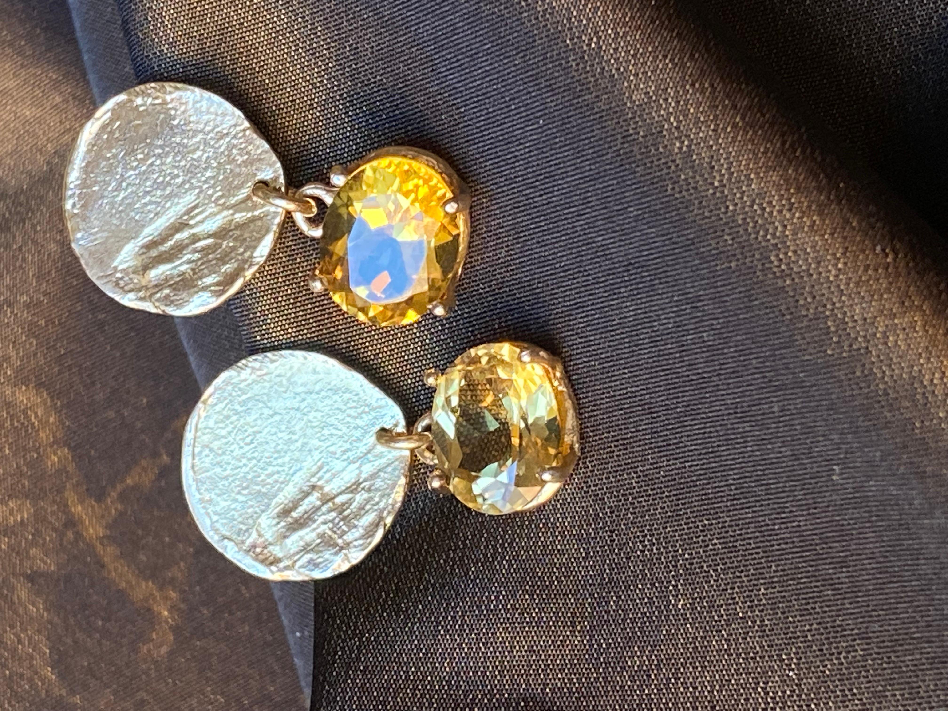 14 Karat Yellow Gold Citrine Gold Moon Handcrafted Design Dangle Earrings For Sale 5