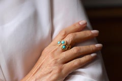 Disponible maintenant Or jaune 18 carats Diamants bruns Turquoise Wave Cocktail  Bague