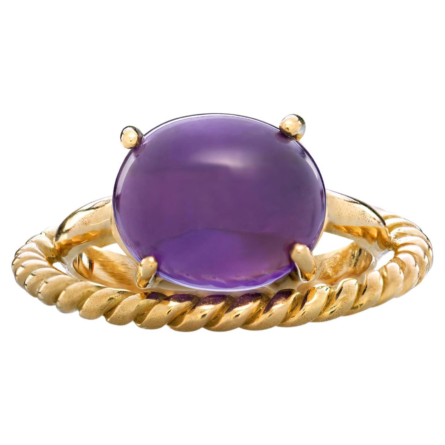 Twist Love Amethyst Modern 18 Karat Yellow Gold Handcrafted Design Ring For Sale 4