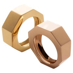 Art Deco Style Personalized 18 Karat Rose Gold Unisex Modern Design Ring