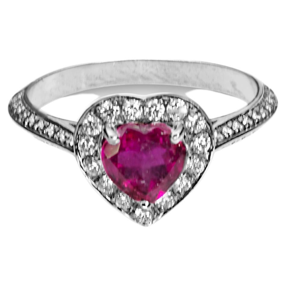 Engagement Love Ring 18K Gold 0.50 Carat White Diamonds Rubelite Heart Cut  For Sale