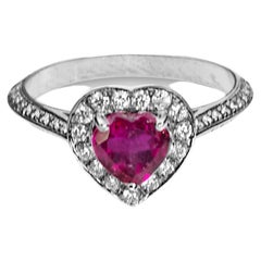 Engagement Love Ring 18K Gold 0.50 Carat White Diamonds Rubelite Heart Cut 