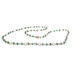 Dainty Necklace 6.5 Karat Emeralds 18 Karat Gold Twisted Links Chain Beaded 
