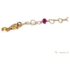 Dainty 18 Karat Yellow Gold Red Ruby Slightly Hammered Little Hearts Necklace