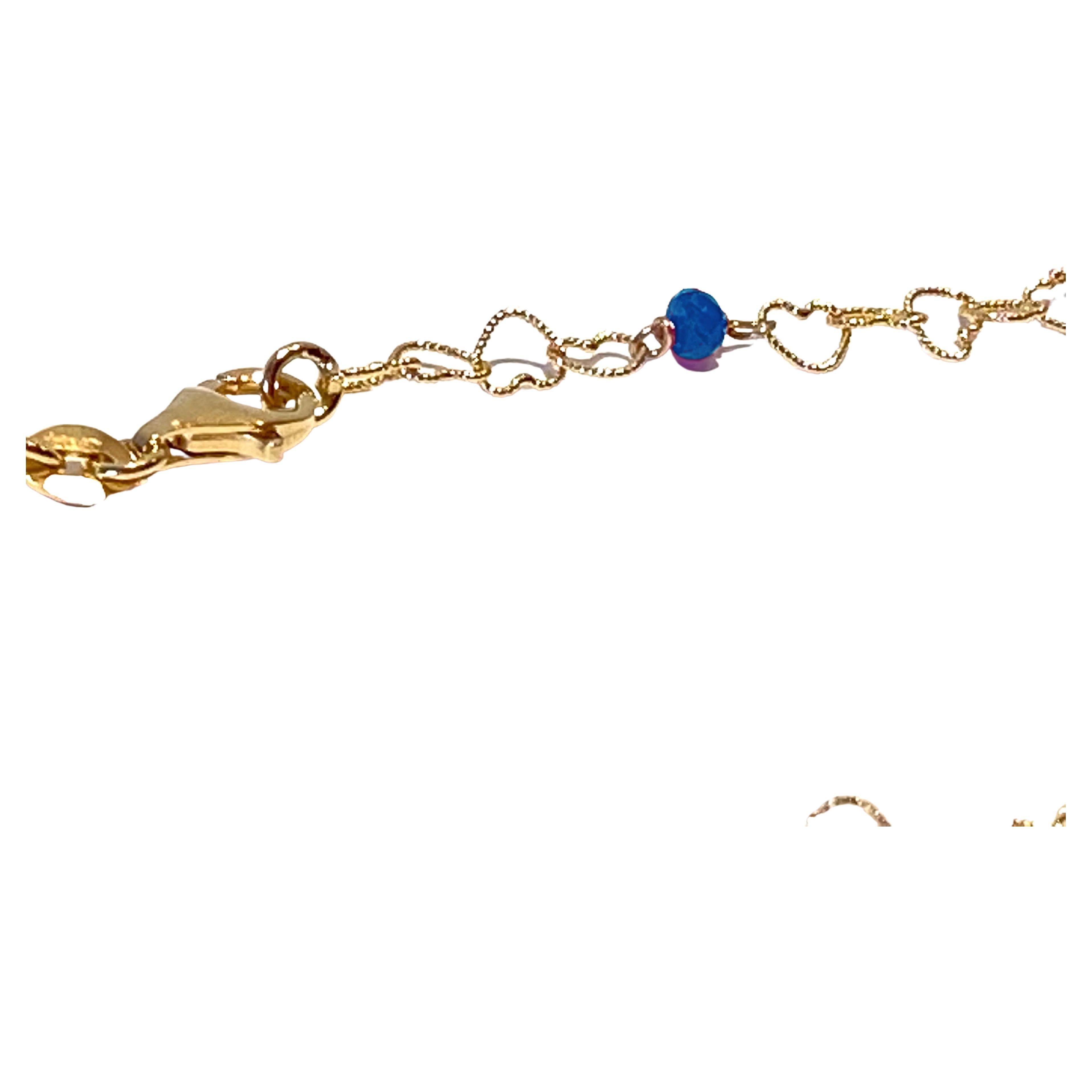 Dainty Necklace 18 Karat Yellow Gold 0.51 Karat Sapphire Little Hearts Chain For Sale