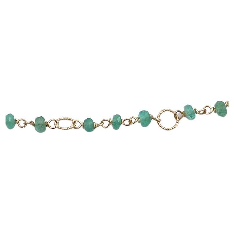 Dainty Beaded Necklace 6.5 Karat Emeralds 18 Karat Yellow Gold Twisted Links For Sale