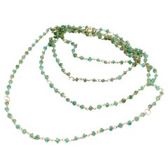 18 Karat Gold 45 Karat Emeralds Twisted Chain Lariat-Style Beaded Necklace
