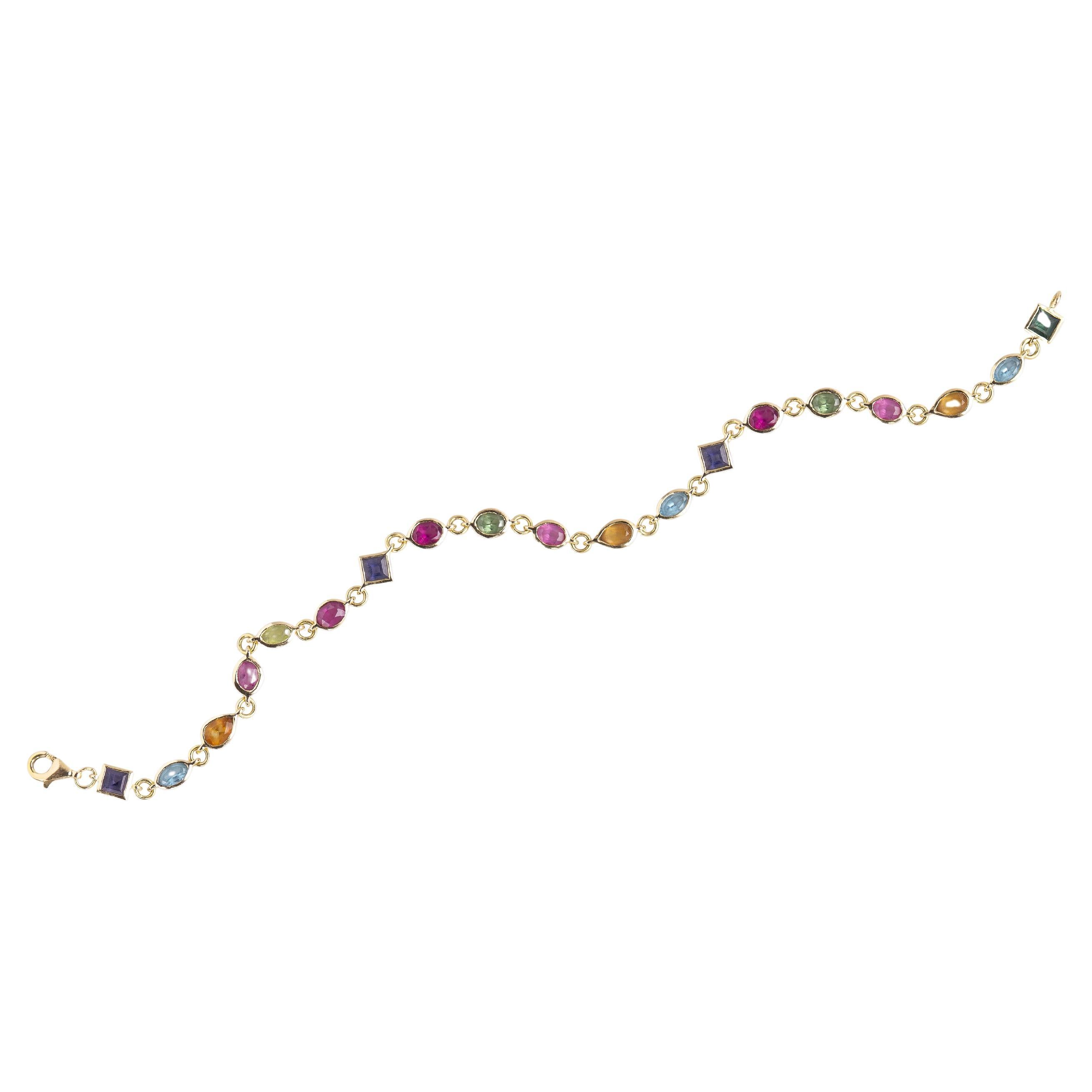Rossella Ugolini Multicolor Gemstone Handcrafted 18K Gold Tennis Bracelet