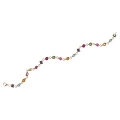 Rossella Ugolini Multicolor Gemstone Handcrafted 18K Gold Tennis Bracelet